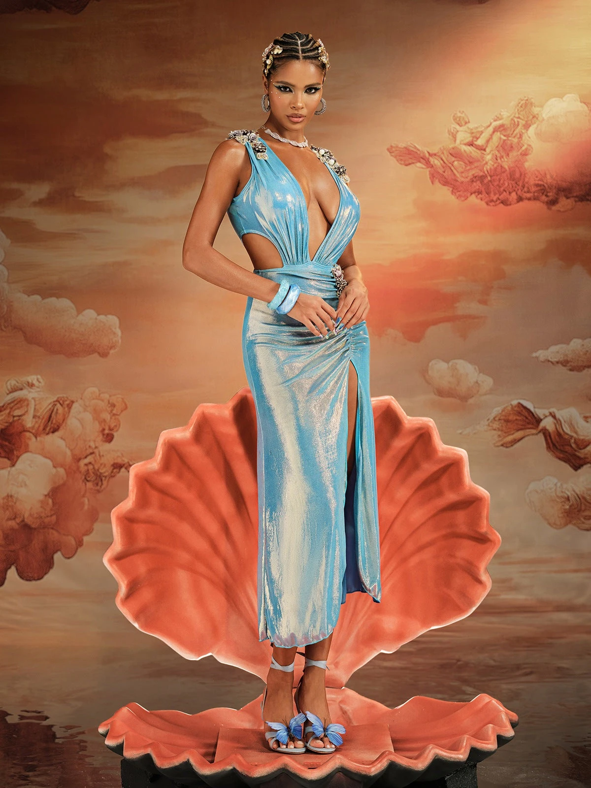 Korbin Cutout Ruched Split Sequin Skirt Set - Image 4