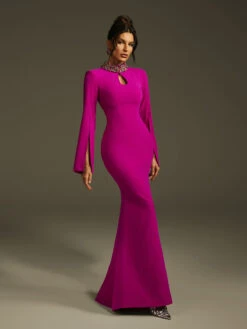 Laksha Cape Sleeve Cutout Maxi Dress In Purple