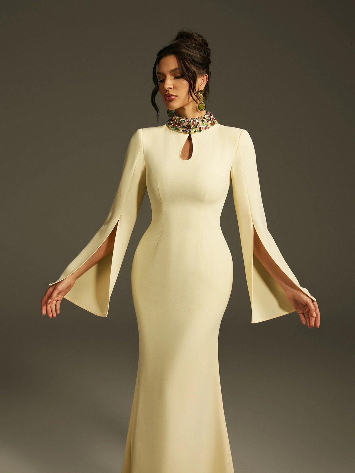 Laksha Cape Sleeve Cutout Maxi Dress In Yellow - Image 3