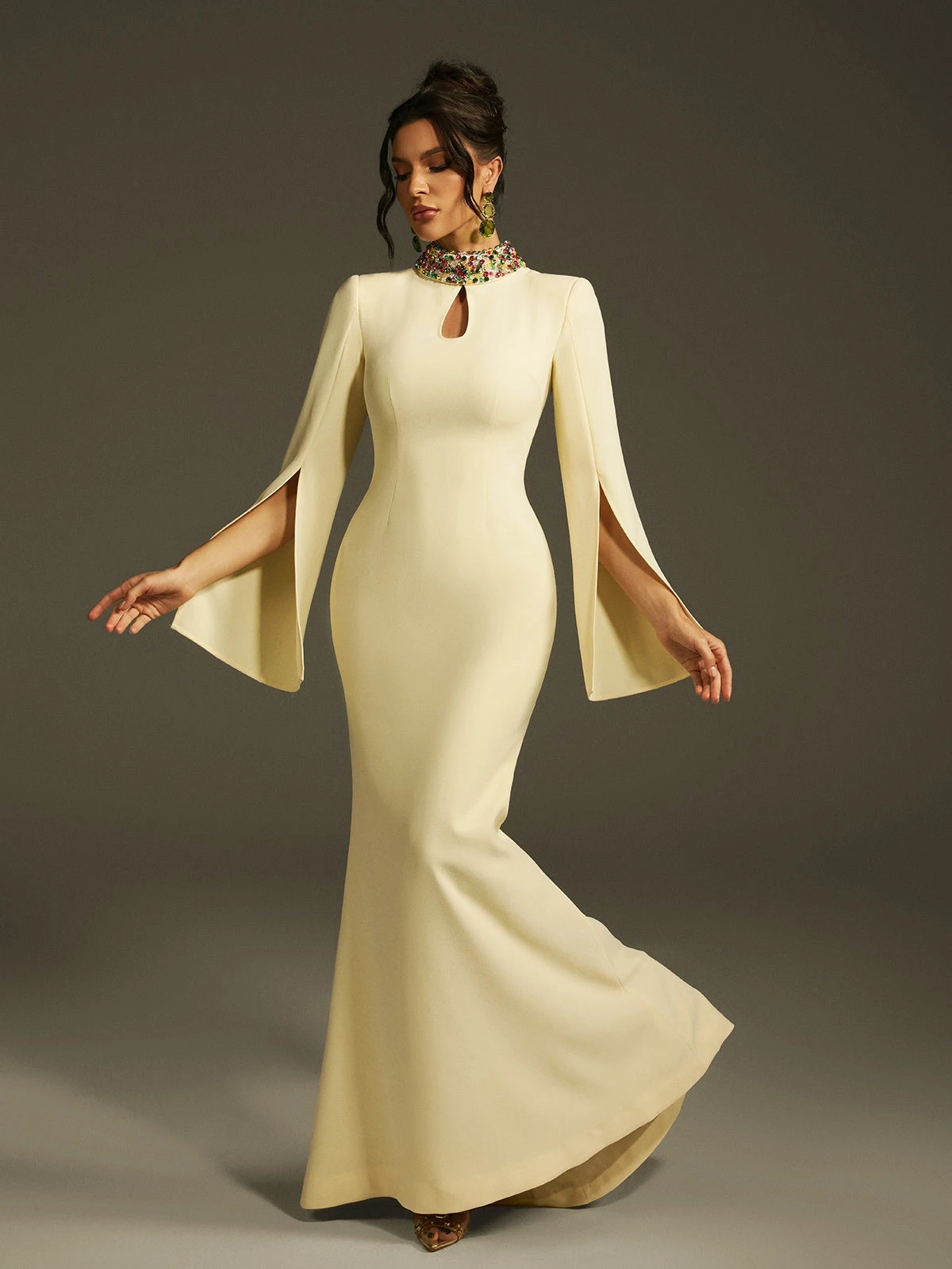 Laksha Cape Sleeve Cutout Maxi Dress In Yellow - Image 4