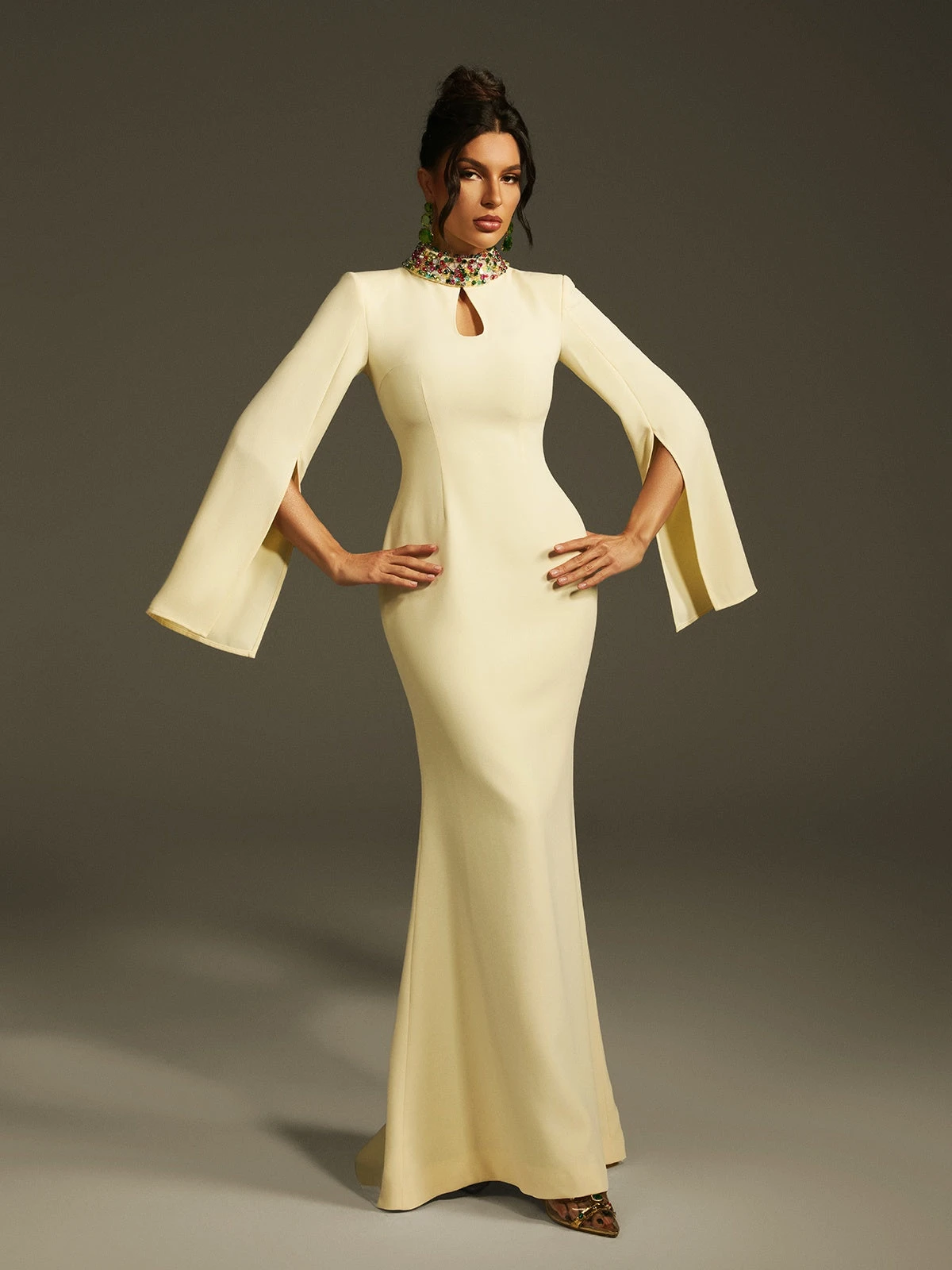 Laksha Cape Sleeve Cutout Maxi Dress In Yellow - Image 2