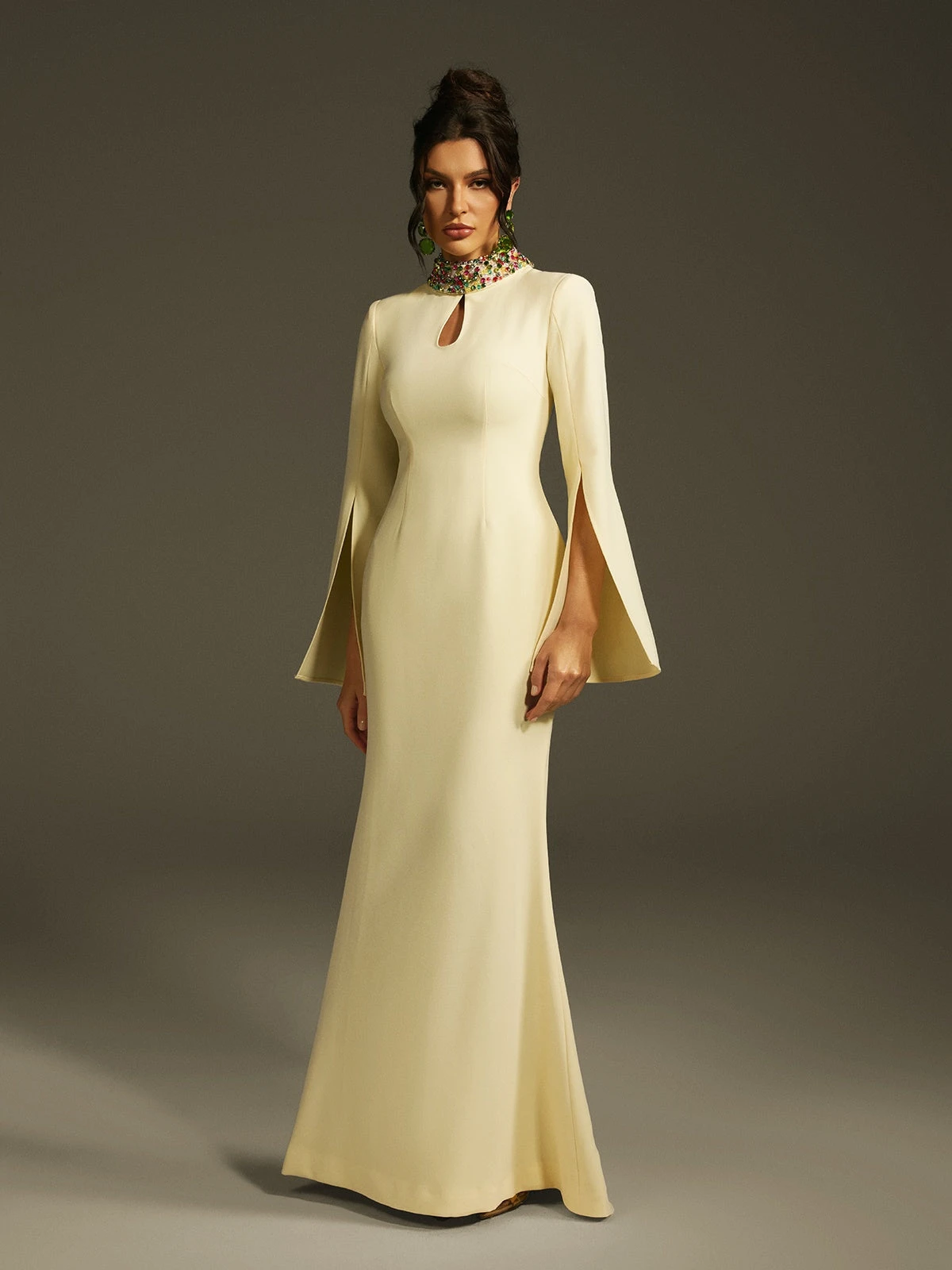 Laksha Cape Sleeve Cutout Maxi Dress In Yellow - Image 5