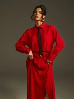 Lamech Folded Collar Split Maxi Dress