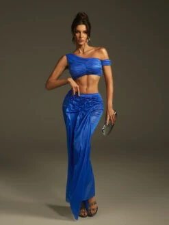 Lanai Ruched Skirt Set In Blue