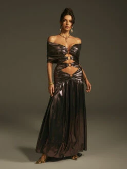 Larson Off Sleeve Cutout Metallic Maxi Dress