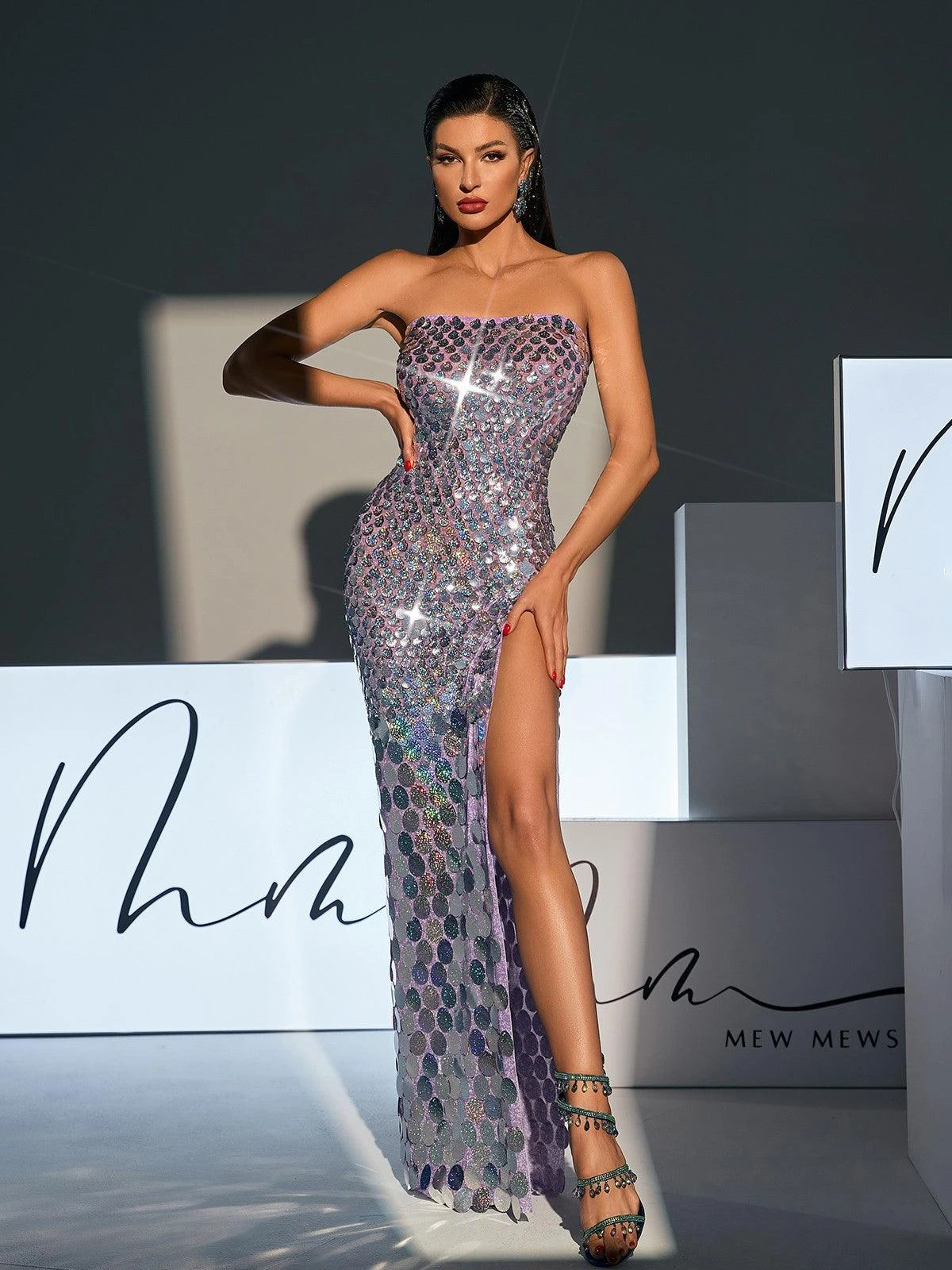 Laszlo Strapless Sequin Split Maxi Dress - Image 5