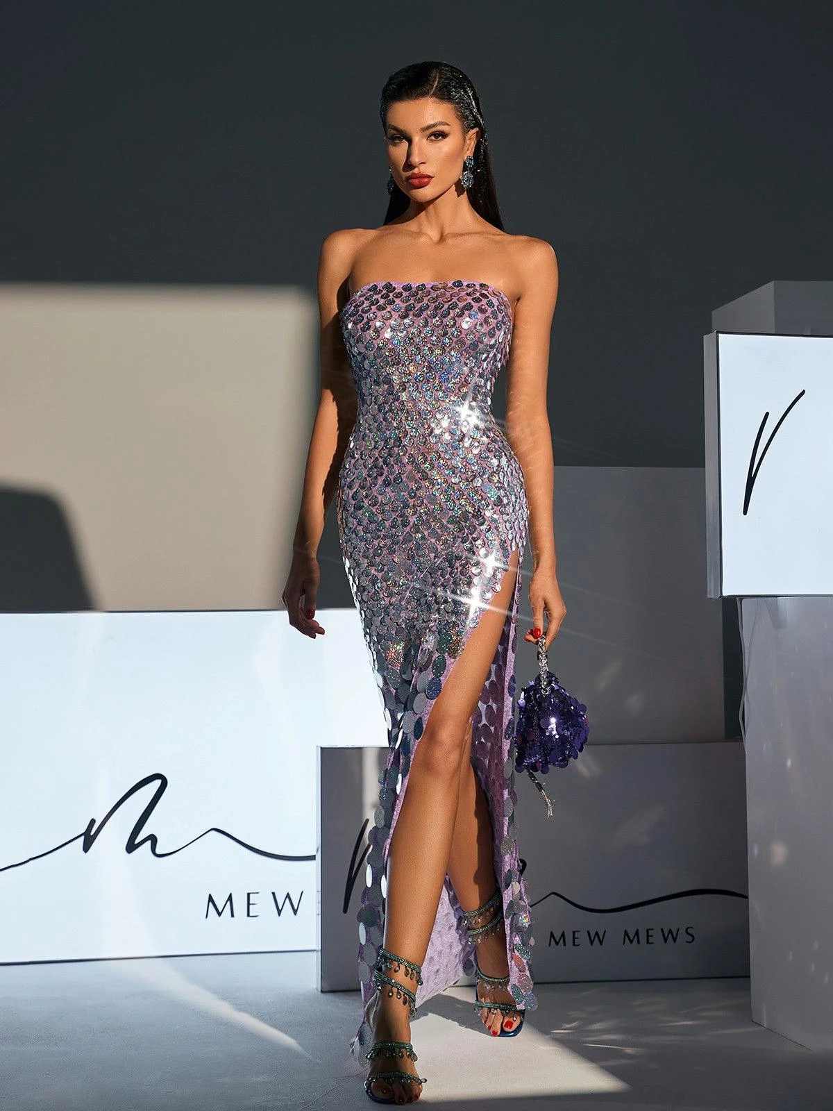 Laszlo Strapless Sequin Split Maxi Dress - Image 3