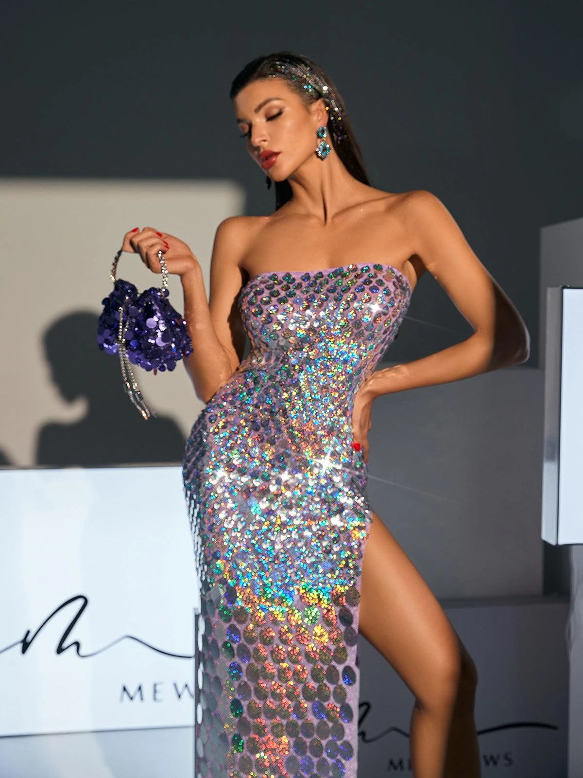 Laszlo Strapless Sequin Split Maxi Dress - Image 2