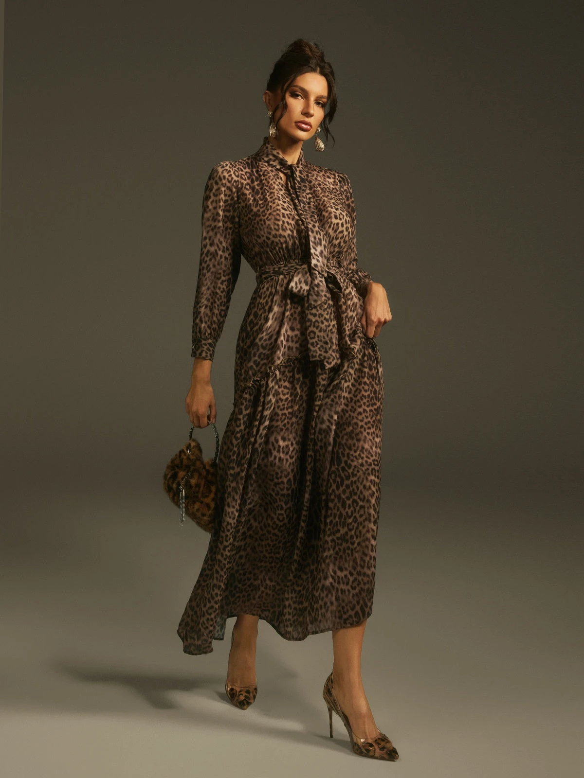 Latiece Long Sleeve Leopard Midi Dress - Image 3