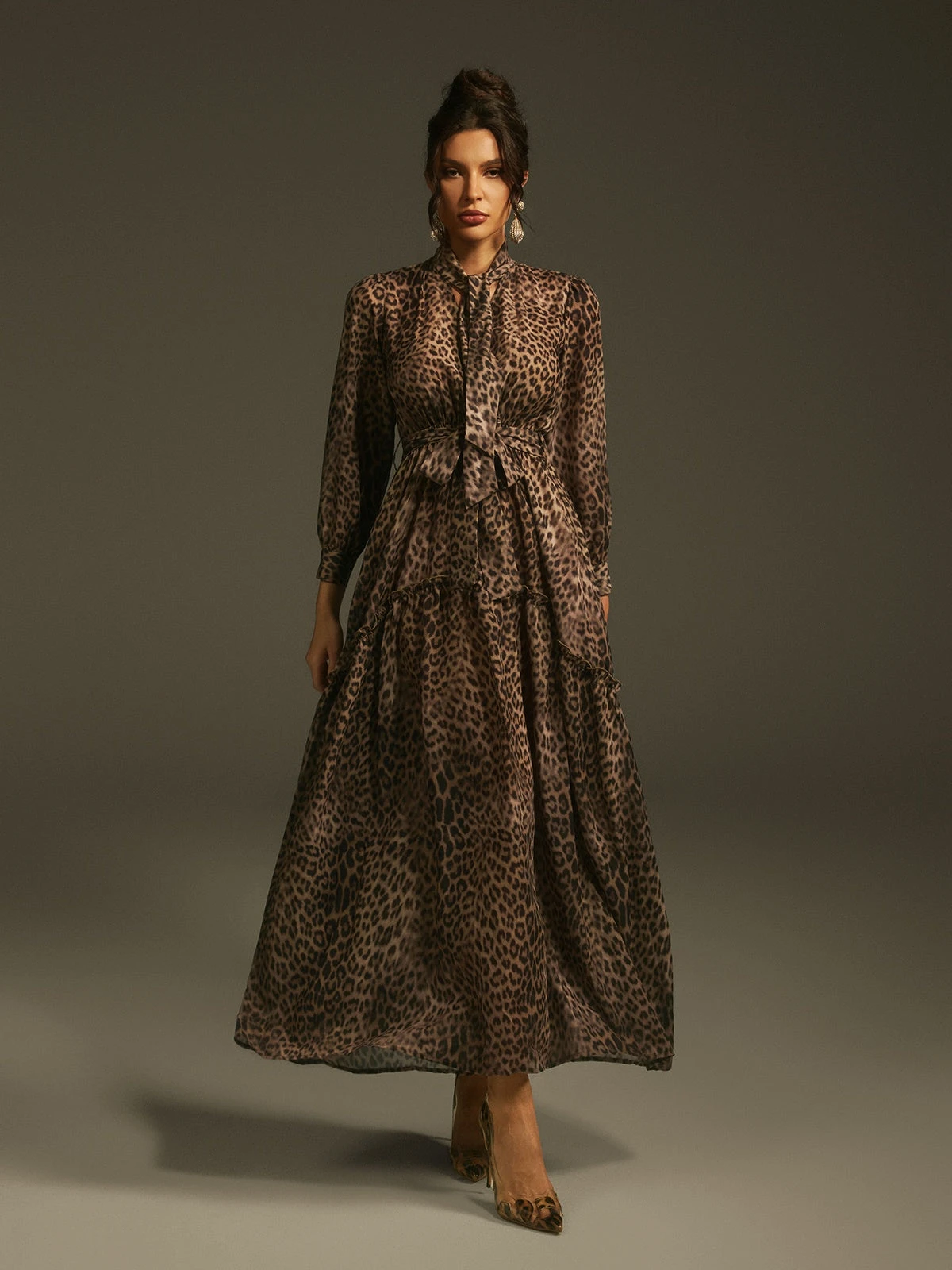 Latiece Long Sleeve Leopard Midi Dress - Image 2