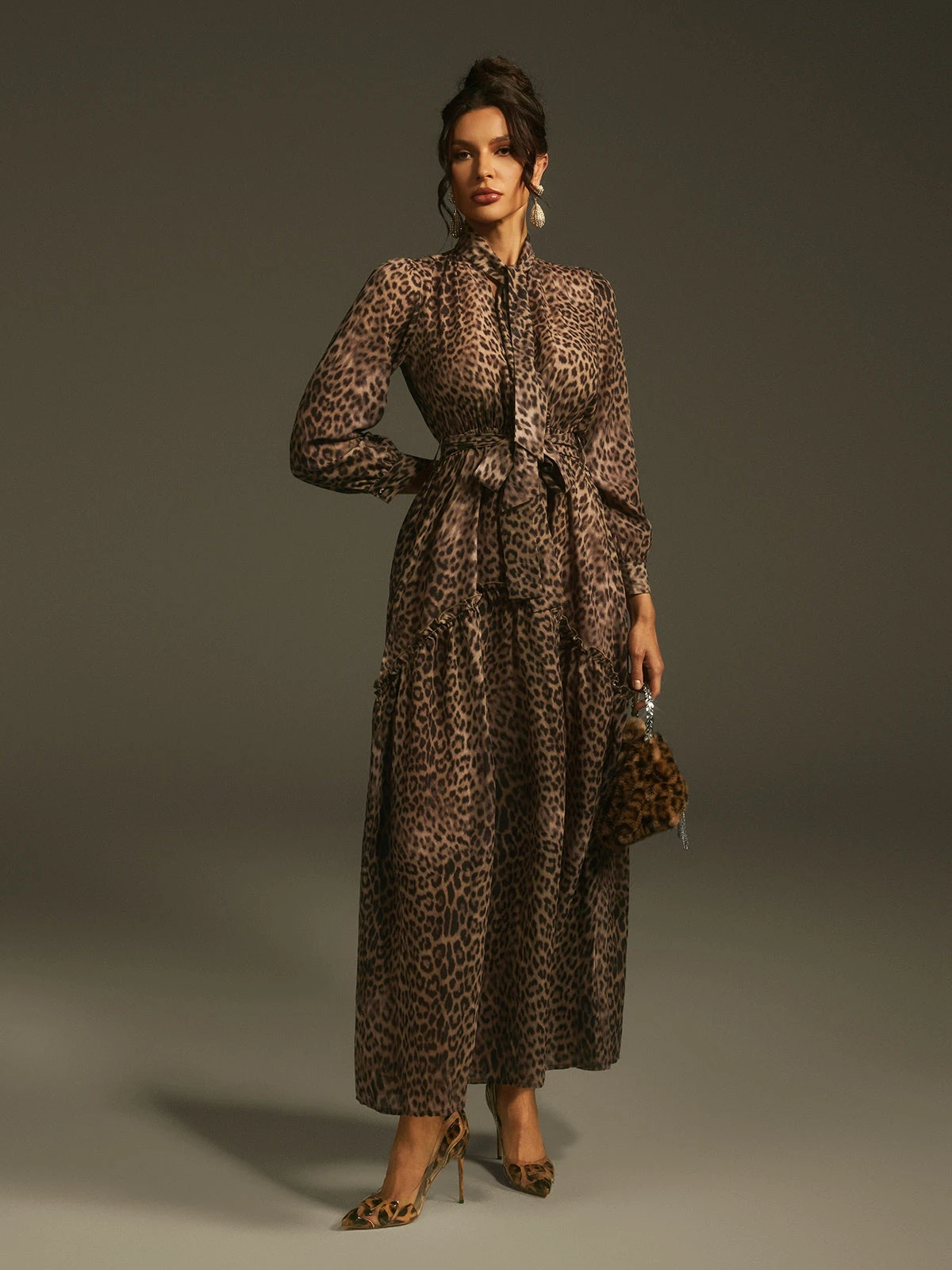 Latiece Long Sleeve Leopard Midi Dress - Image 5