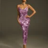 Laurie Spaghetti Sequin Midi Dress In Purple