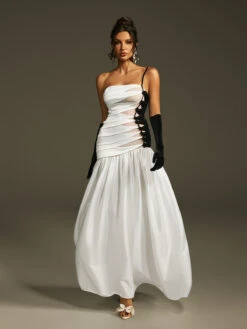 Lebana One Shoulder Satin Maxi Dress With Gloves