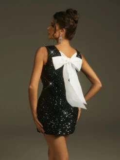 Leigha Sleeveless Bow Sequin Mini Dress