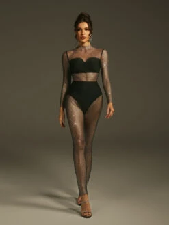 Leolani Rhinestone Mesh Jumpsuit