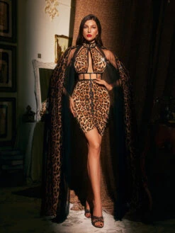 Lieda Leopard Cape Sequin Mini Dress