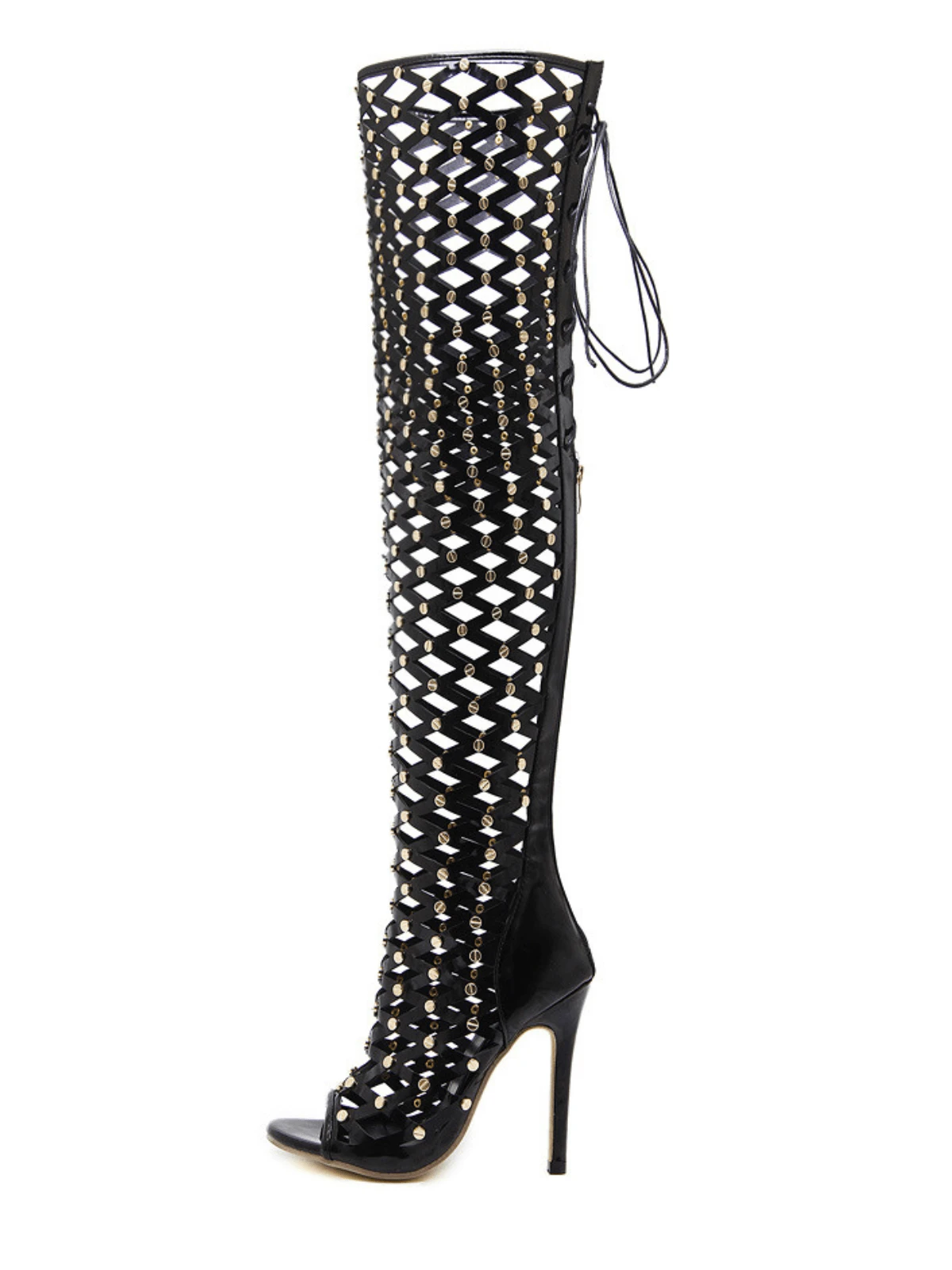 Maison Lace Up Net Hollow Boots - Image 3