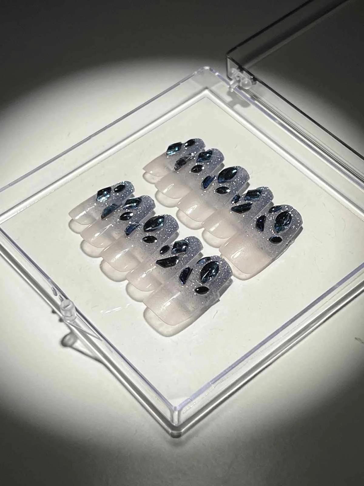 Blue Crystal Glitter Press On Nails - Image 3