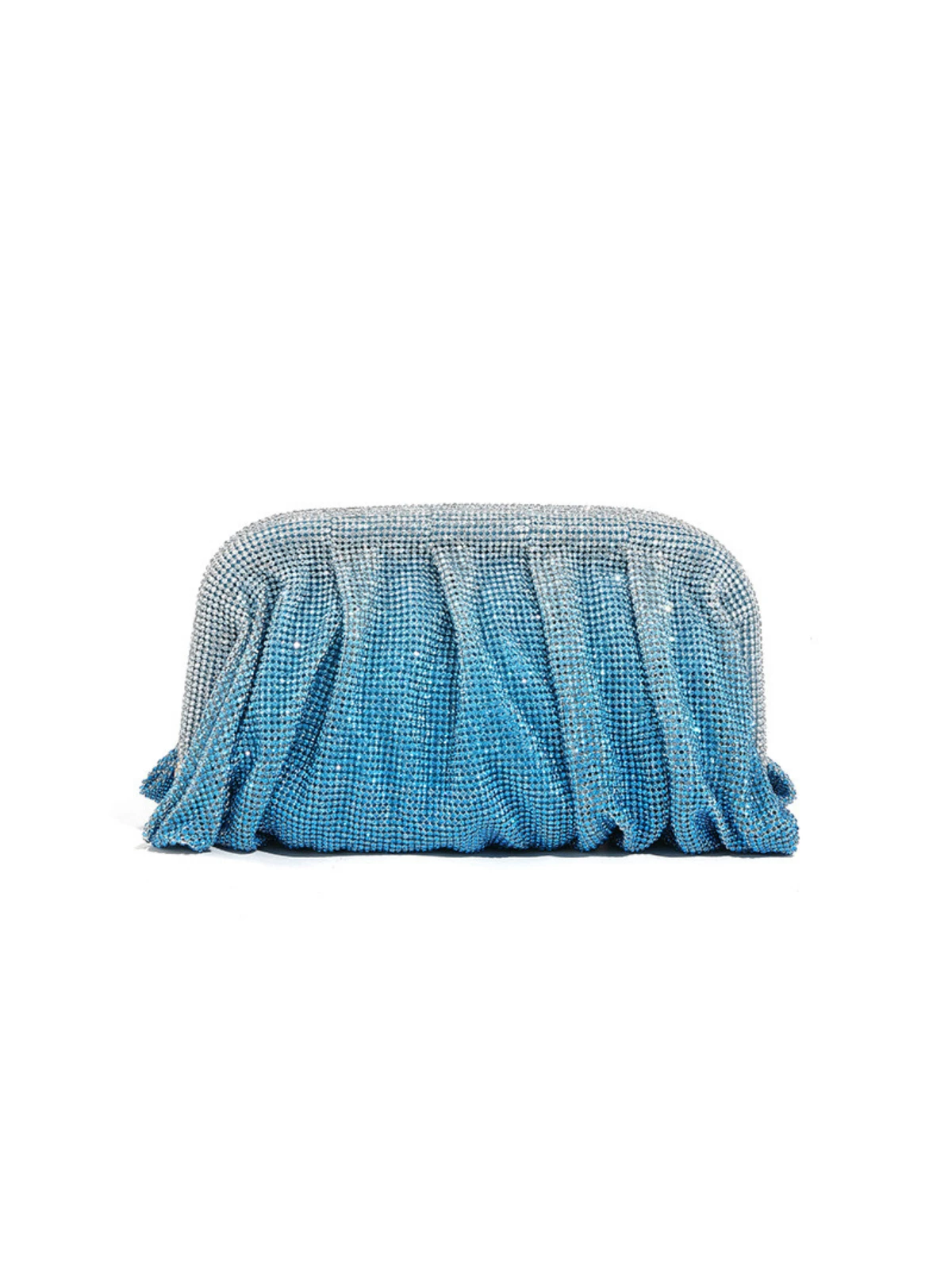 Marigold Ruched Crystal Clutch In Blue