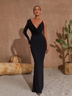 Meliora One Shoulder Backless Maxi Dress In Black