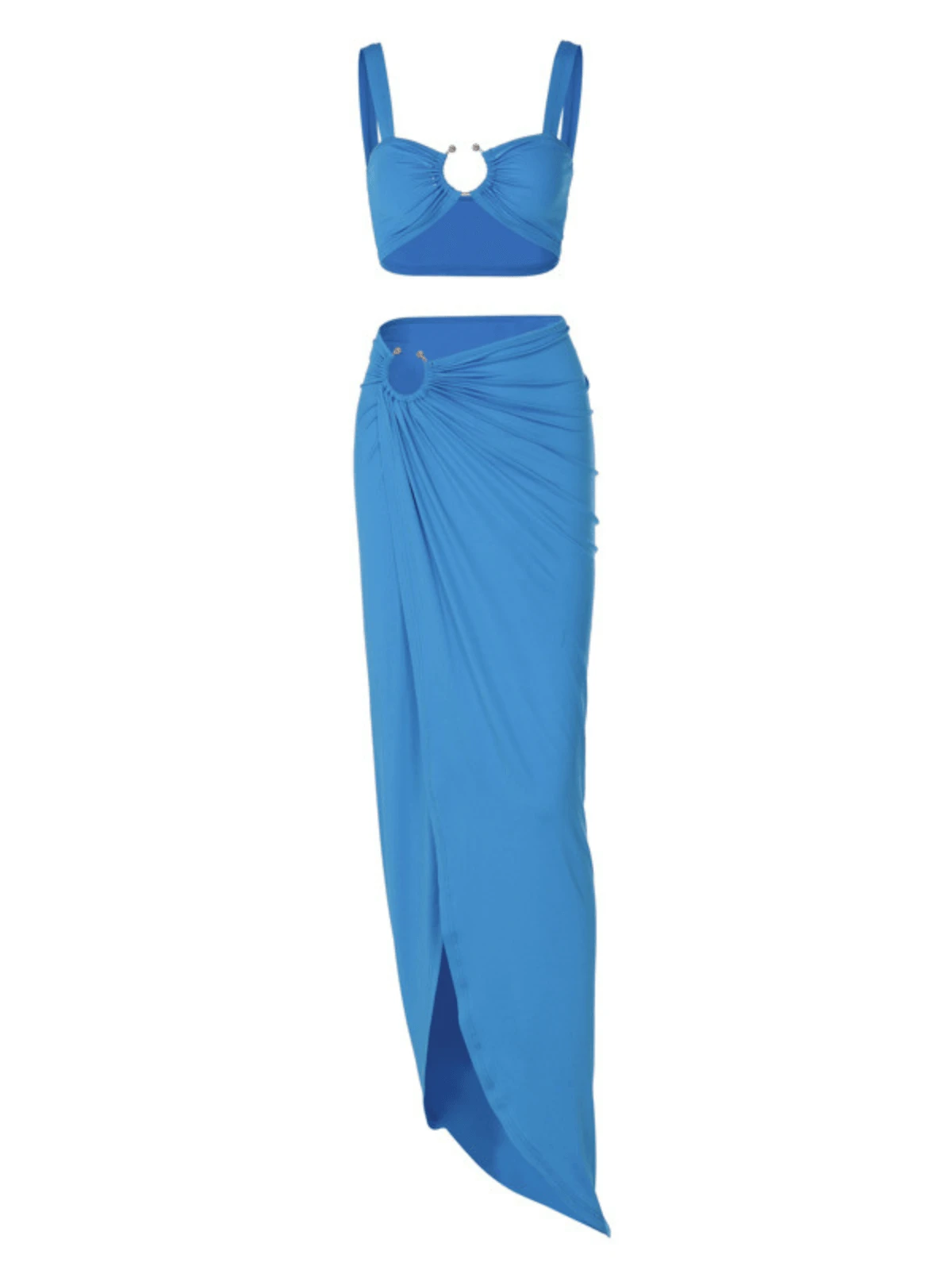 Metal Hardware Split Skirt Set In Blue - Image 7