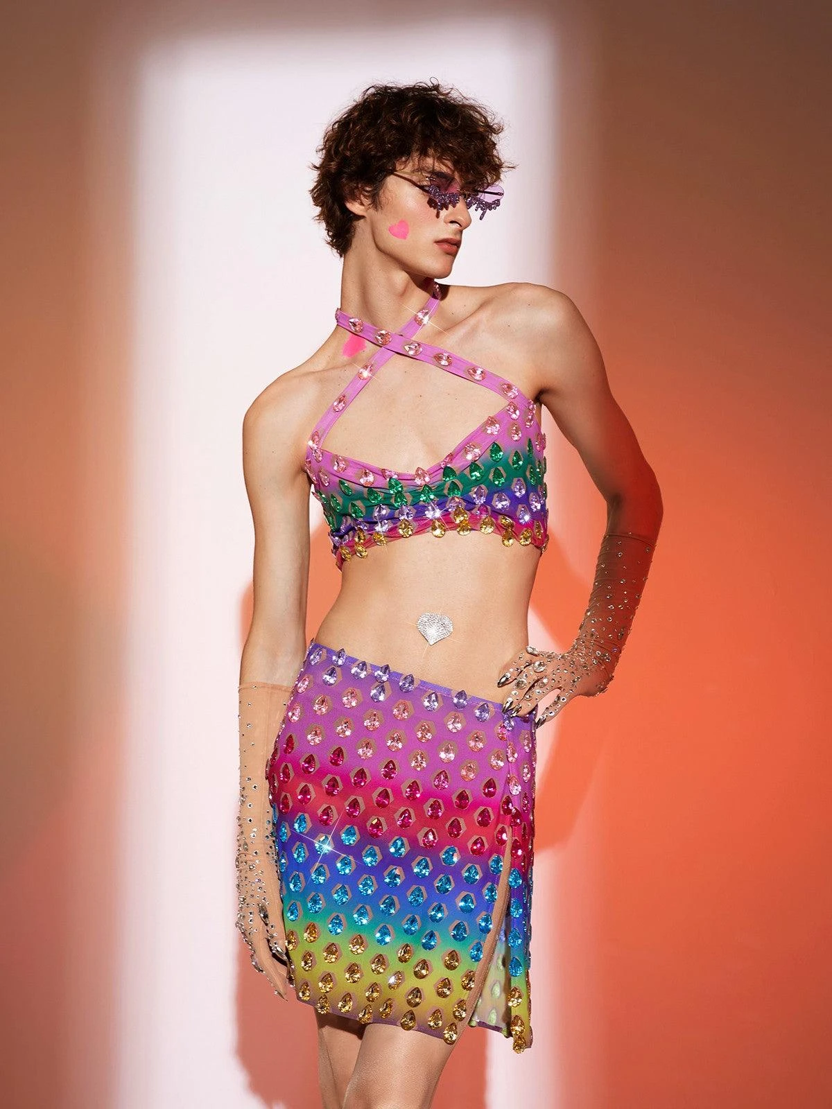 Micaiah Halterneck Rainbow Rhinestone Top Set - Image 5