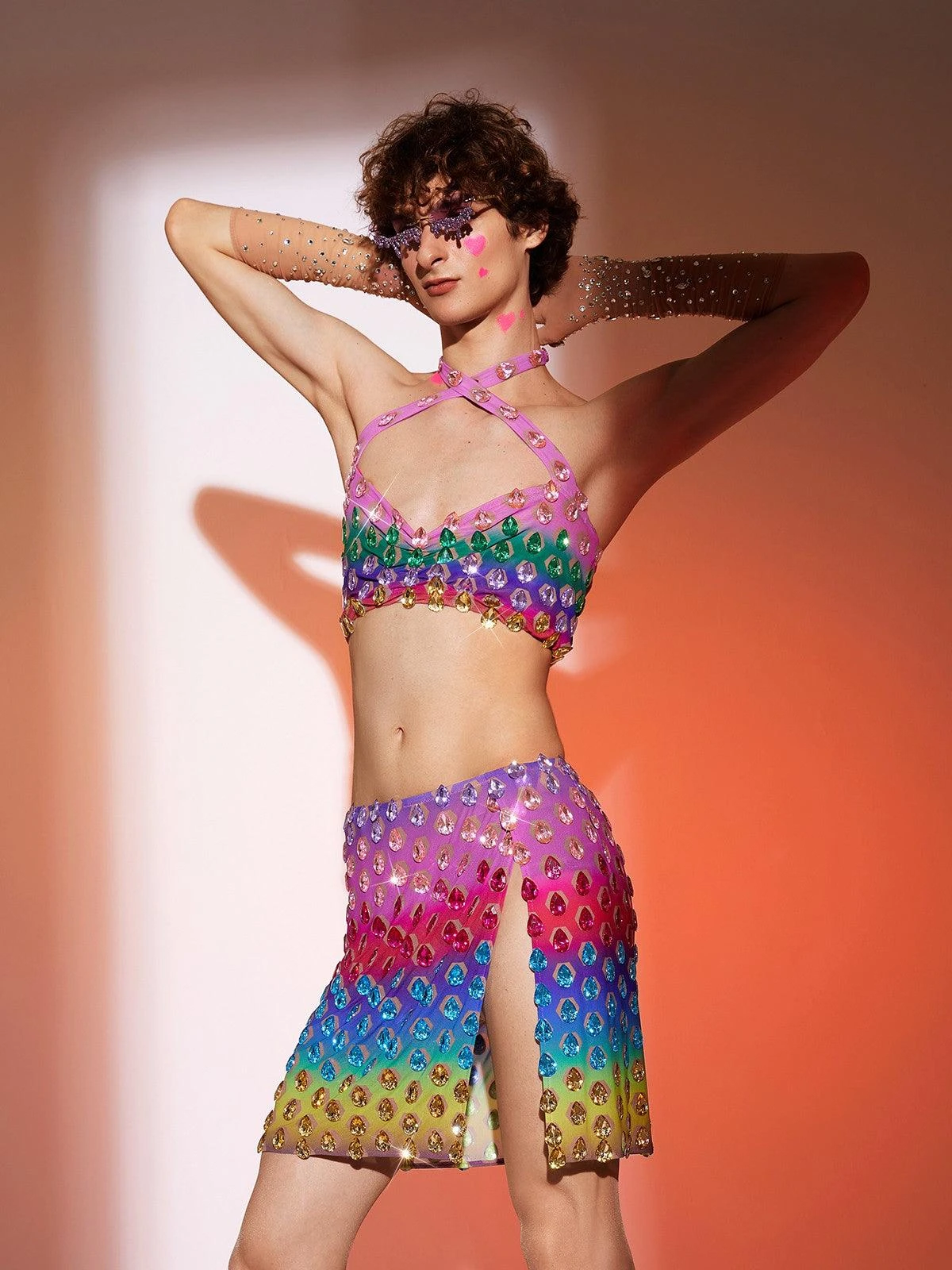 Micaiah Halterneck Rainbow Rhinestone Top Set - Image 3