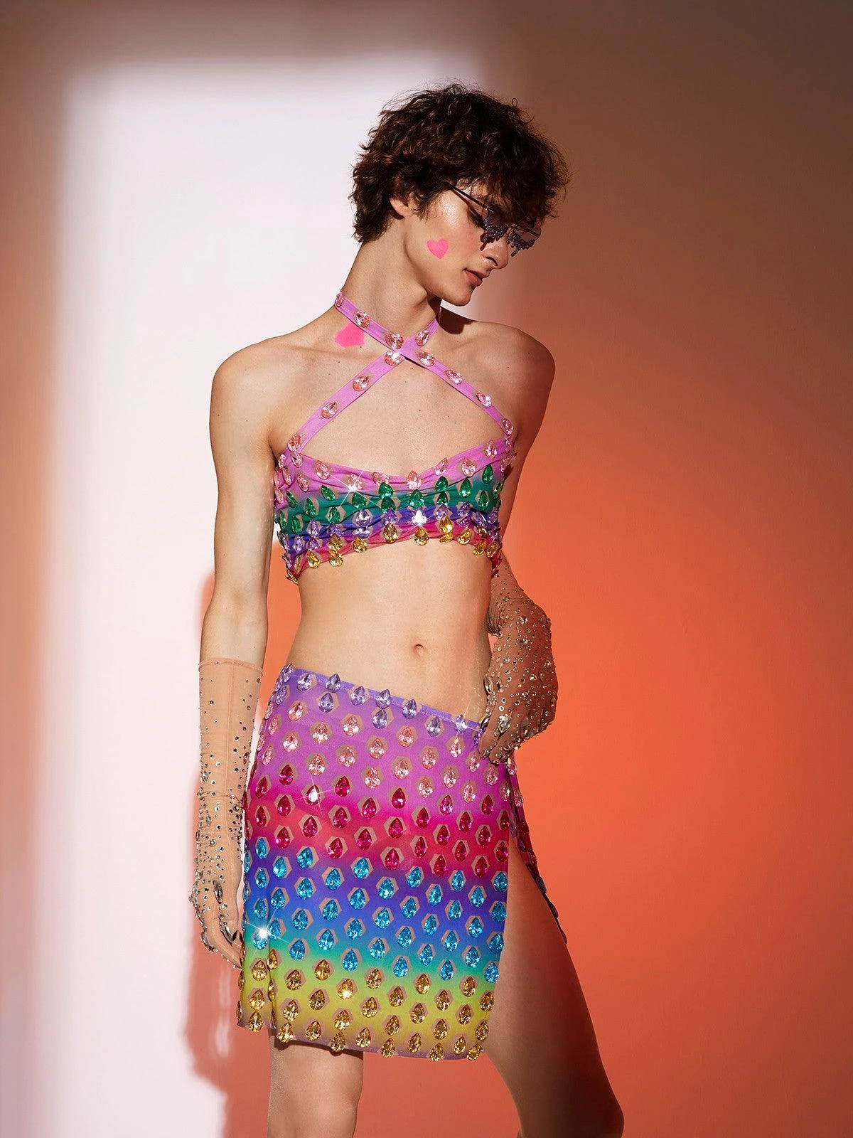Micaiah Halterneck Rainbow Rhinestone Top Set - Image 2