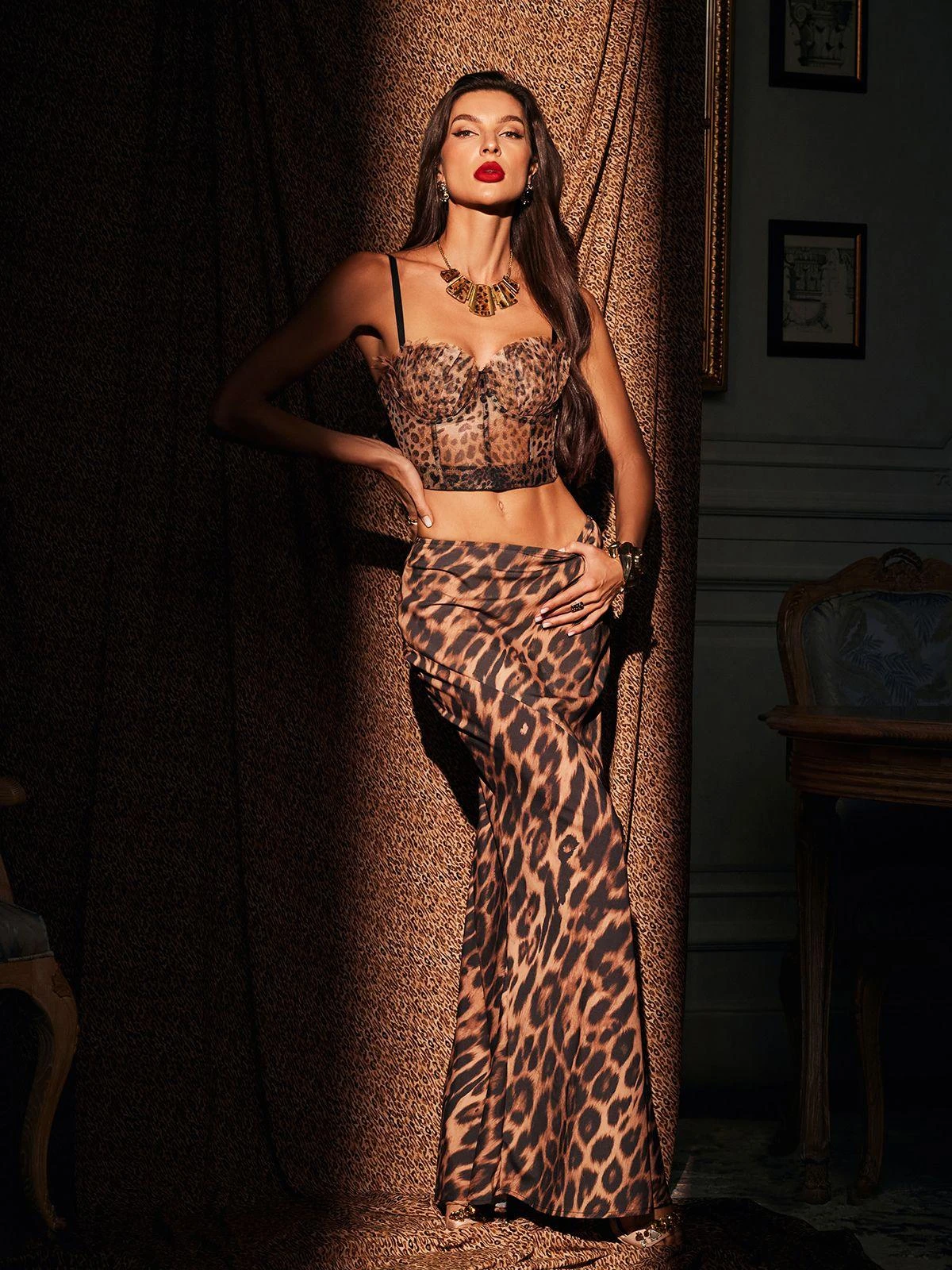 Mitchell Spaghetti Leopard Print Top In Brown - Image 4