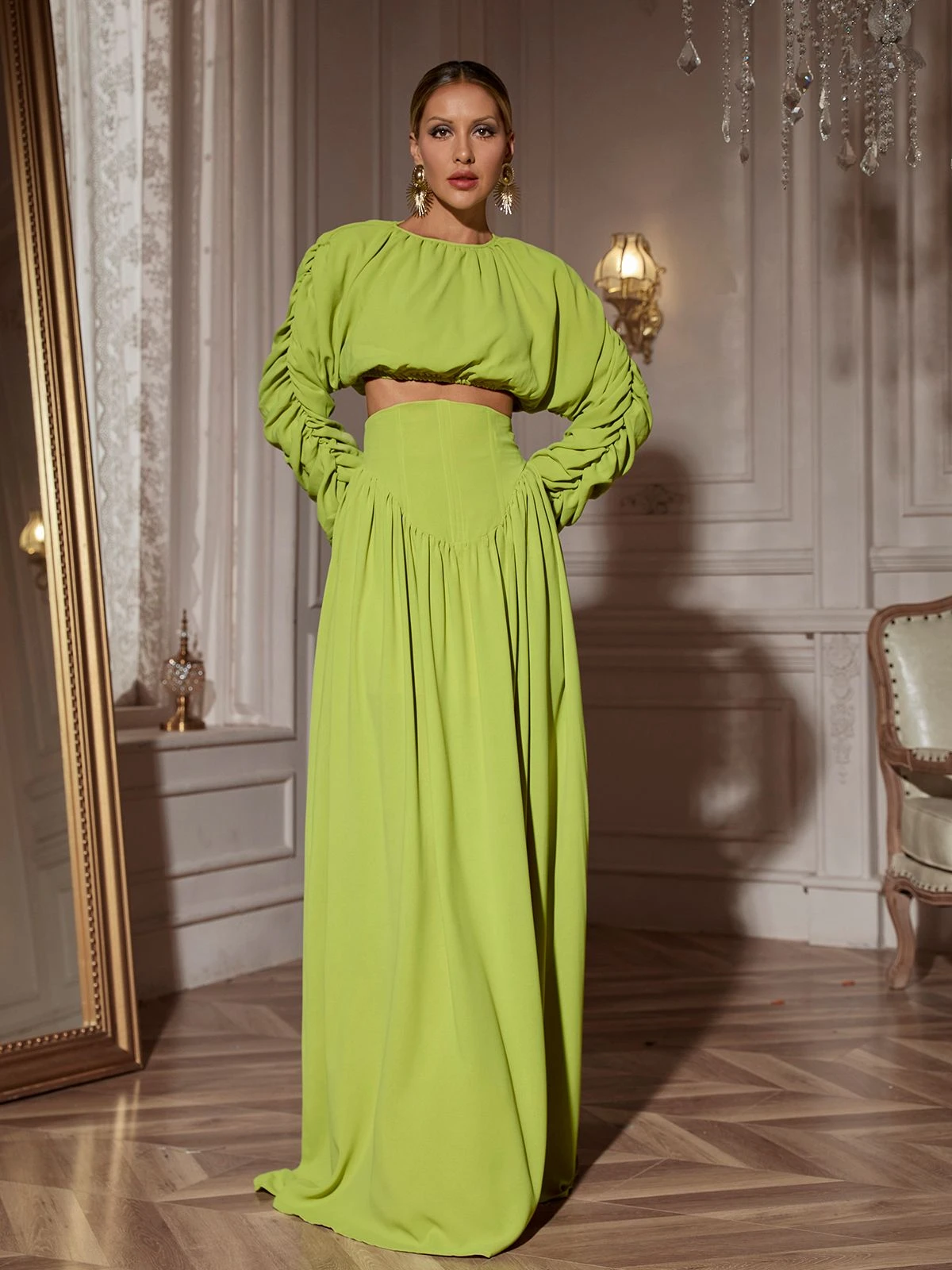Mokgadi Long Sleeve Ruched Skirt Set - Image 2