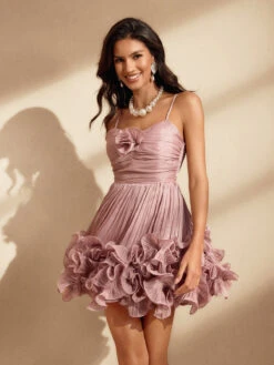 Naiya Spaghetti Flower Ruffle Mini Dress