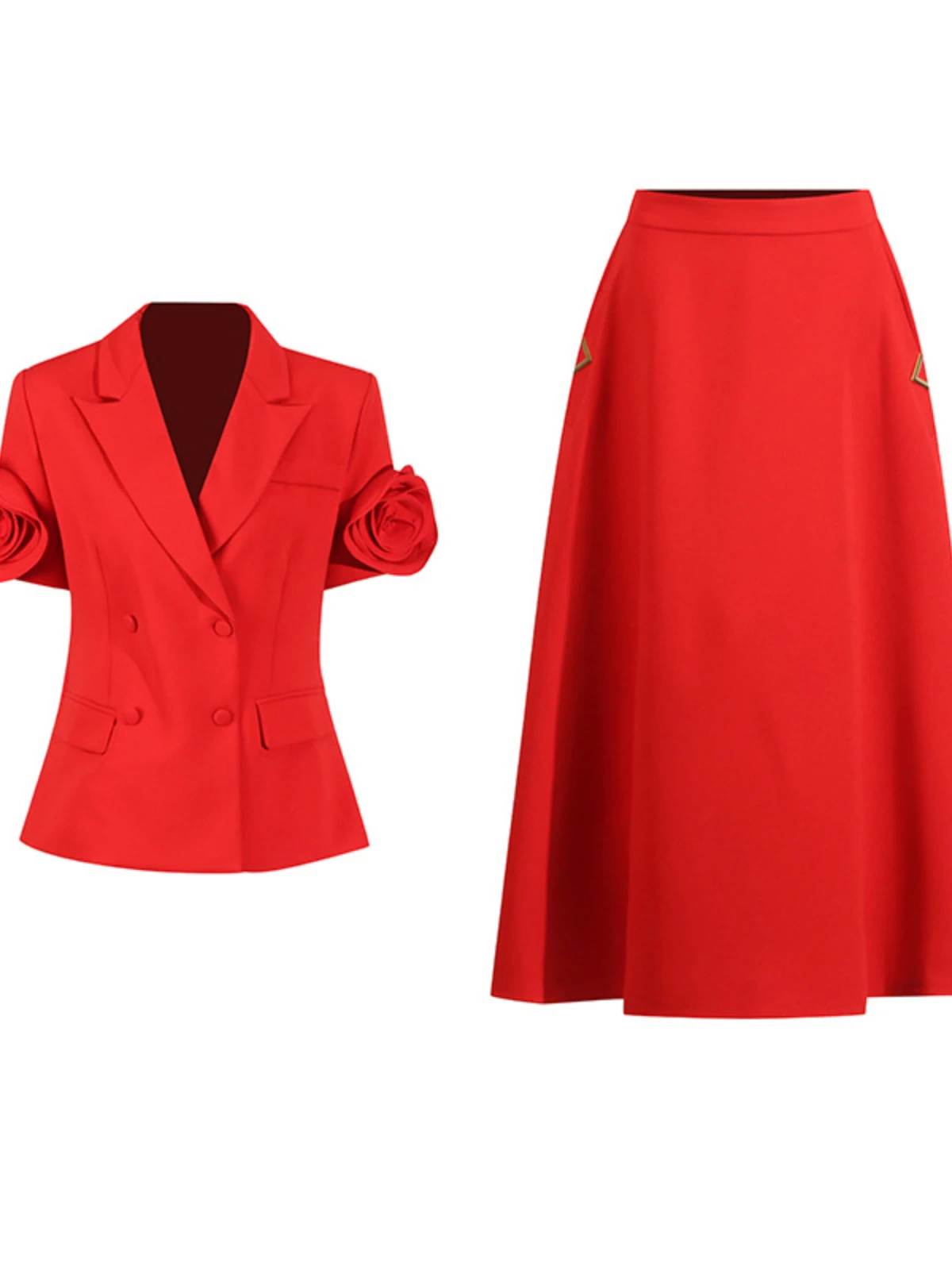 Naniel Short Sleeve Button Up Flower Blazer Set - Image 7