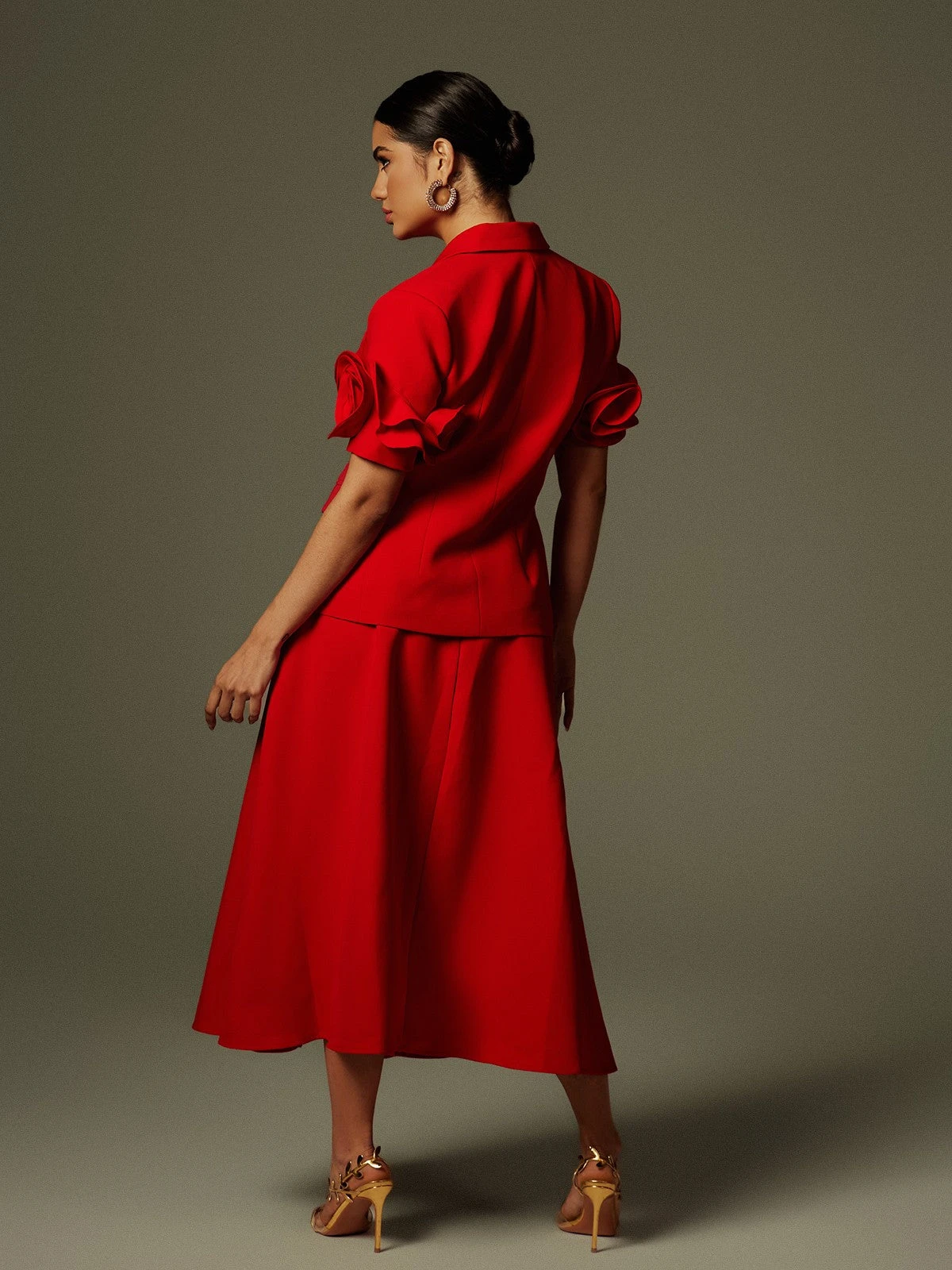 Naniel Short Sleeve Button Up Flower Blazer Set - Image 6