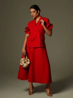 Naniel Short Sleeve Button Up Flower Blazer Set