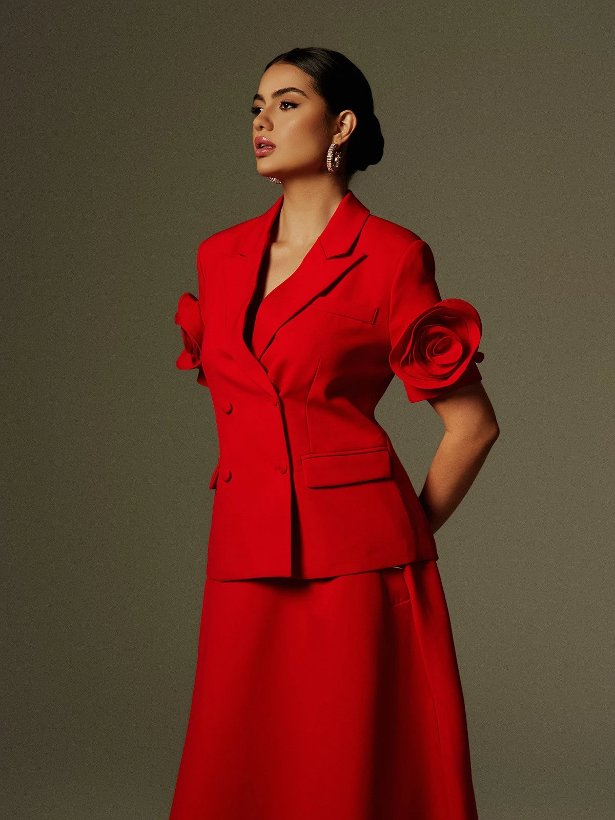 Naniel Short Sleeve Button Up Flower Blazer Set - Image 2