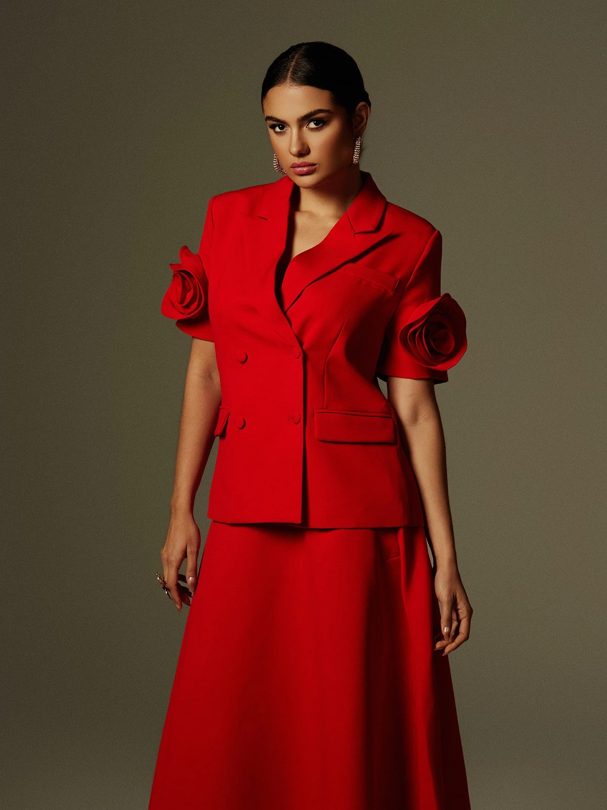 Naniel Short Sleeve Button Up Flower Blazer Set - Image 4