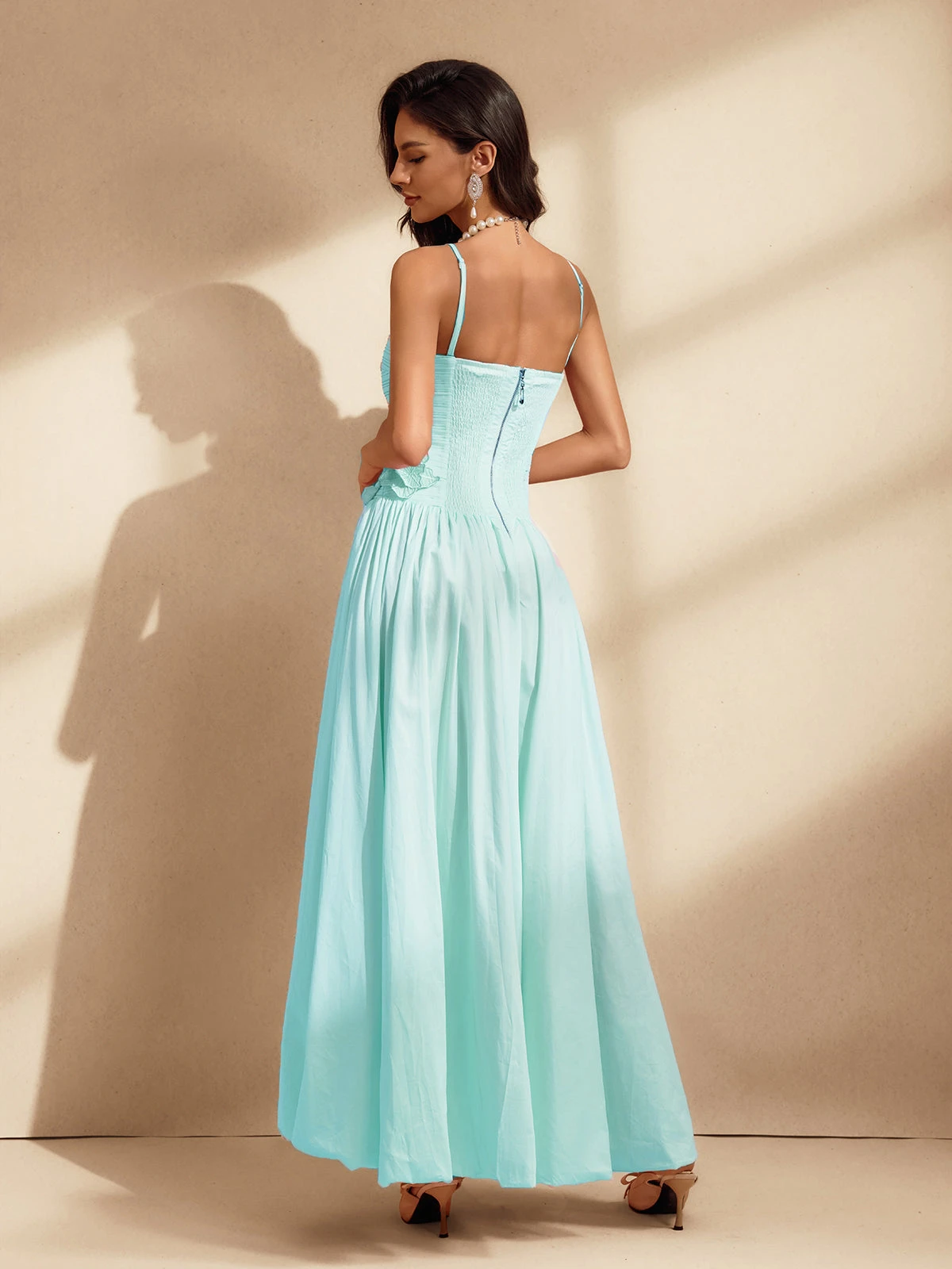 Nefret Spaghetti Flower Maxi Dress In Mint - Image 6