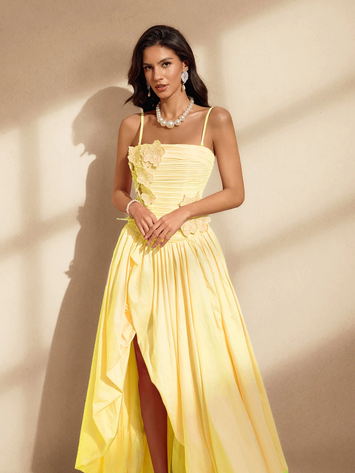 Nefret Spaghetti Flower Maxi Dress In Yellow - Image 3