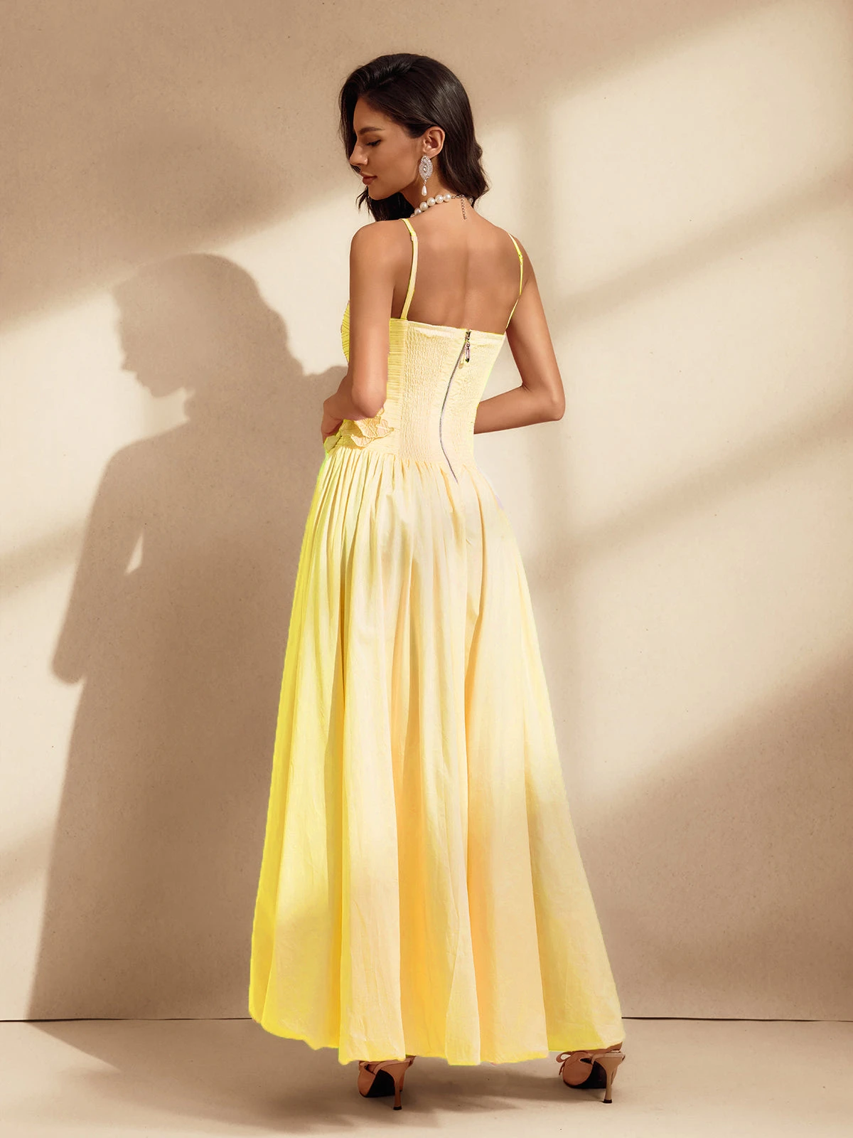 Nefret Spaghetti Flower Maxi Dress In Yellow - Image 6