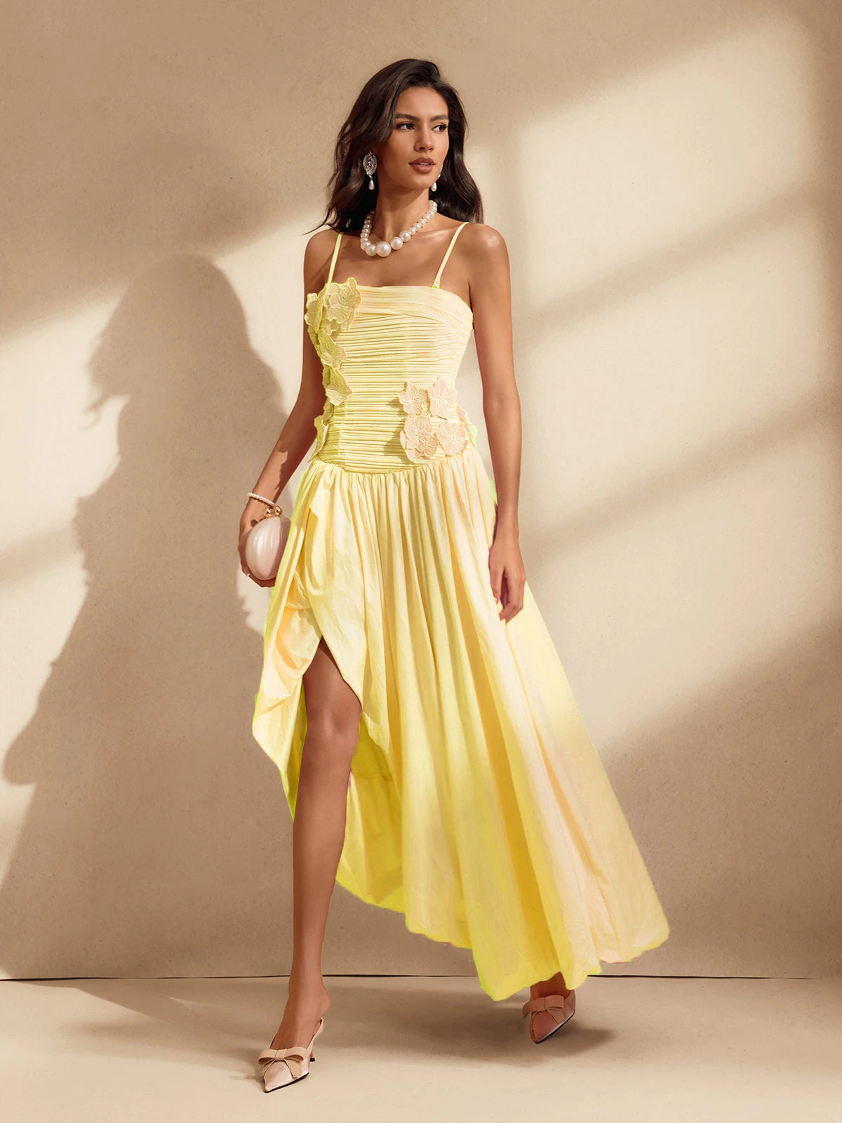 Nefret Spaghetti Flower Maxi Dress In Yellow - Image 4