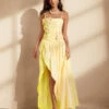 Nefret Spaghetti Flower Maxi Dress In Yellow
