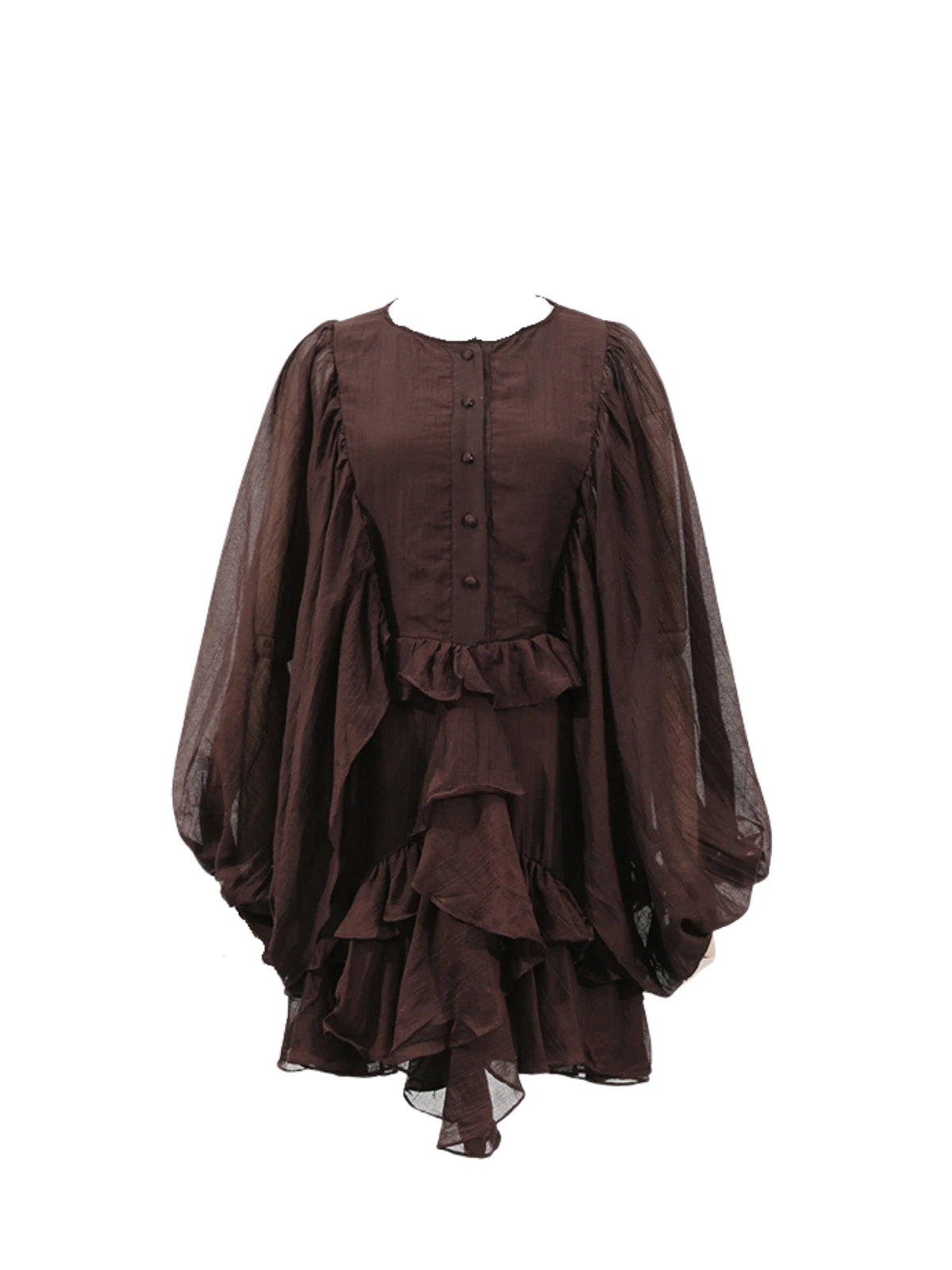 Nekoda Balloon Sleeve Ruffle Mini Dress In Coffee - Image 7