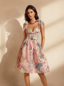 Nelia Spaghetti Floral Printed Mini Dress