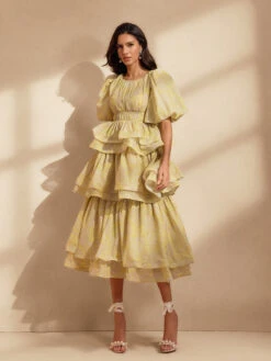 Nereida Ruffle Tiered Printed Midi Dress