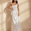 Nhucha One Shoulder Pearl Satin Maxi Dress