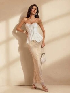 Niara Strapless Rhinestone Fringe Maxi Dress