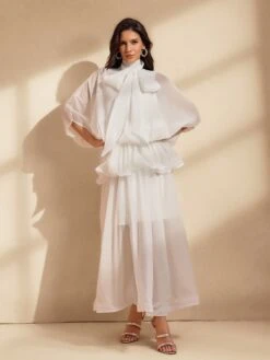 Niesha Ruffle Bow Mesh Maxi Dress