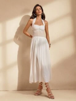 Nijole Halterneck Mesh Midi Dress