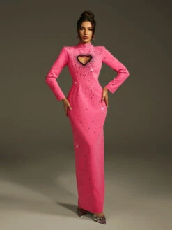 Oaelrix Backless Heart Rhinestone Maxi Dress