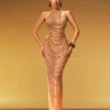 Olisa Halterneck Rhinestone Maxi Dress In Gold
